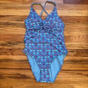 Bleu Rod Beattie Vibrant Saint Tropez Blue Red Patterned One-Piece Swimsuit 6